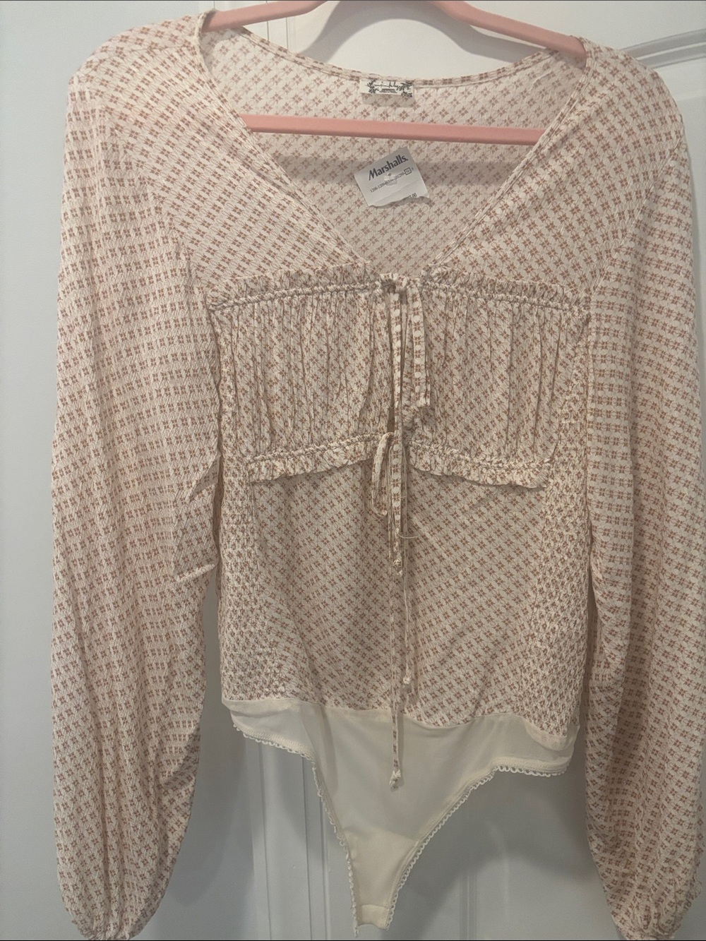Free People Boho style Tie-Front Long-Sleeve Bodysuit
